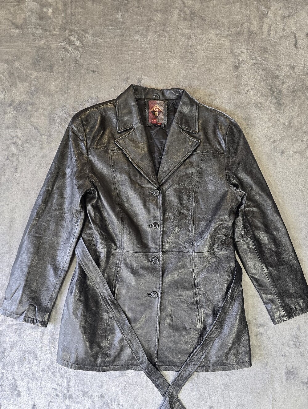 Vintage G3 G-III Belted Blazer Leather Jacket Size Large Trench Style